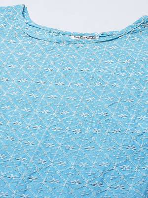 Blue Ethnic Motifs Embroidered Chikankari Kurti 4
