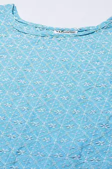 Blue Ethnic Motifs Embroidered Chikankari Kurti