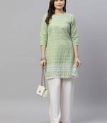 Green Ethnic Motifs Embroidered Chikankari Kurti