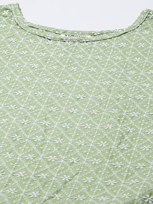 Green Ethnic Motifs Embroidered Chikankari Kurti 4