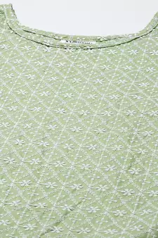 Green Ethnic Motifs Embroidered Chikankari Kurti