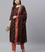 Women's Pure Cotton Printed Straight Kurta Trouser With Dupatta Set
