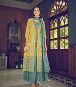 turquoise embroidered pure_art_silk semi_stitched