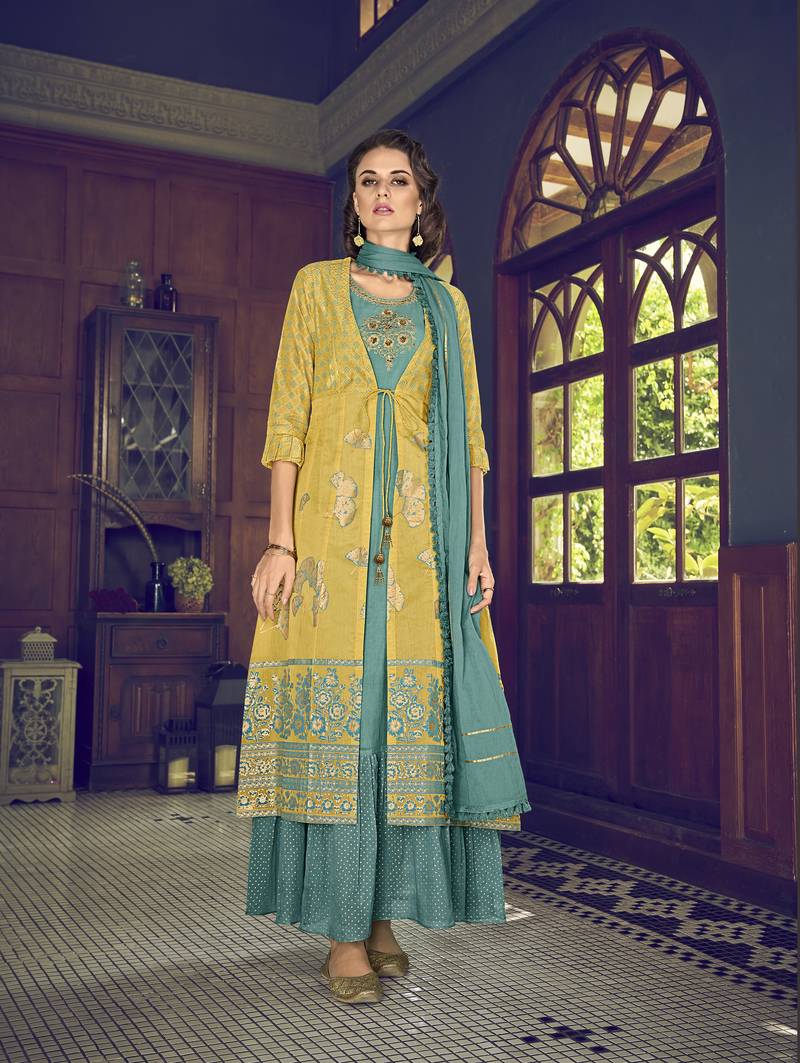 turquoise embroidered pure_art_silk semi_stitched
