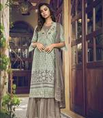 sea-green embroidered pure_art_silk semi_stitched