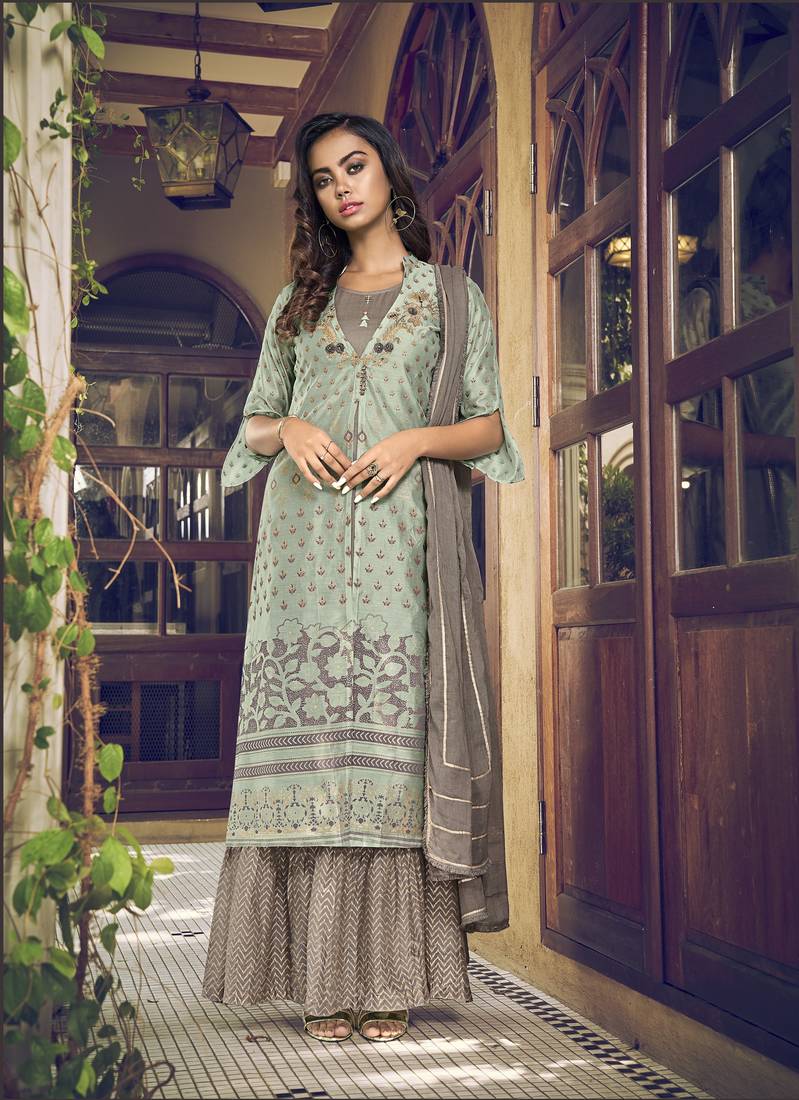 sea-green embroidered pure_art_silk semi_stitched