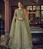 green embroidered net semi_stitched salwar