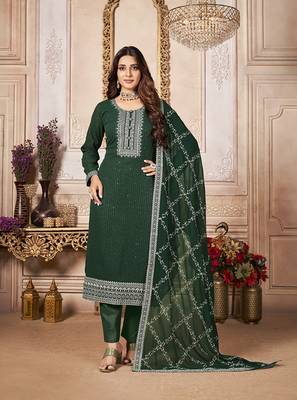 Dark-green embroidered georgette salwar 1