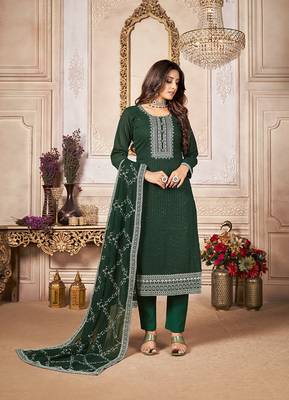 Dark-green embroidered georgette salwar 2