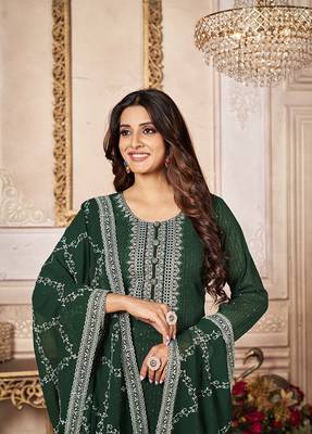 Dark-green embroidered georgette salwar 3