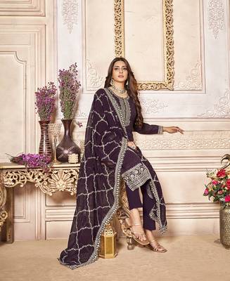 Purple embroidered georgette salwar 3
