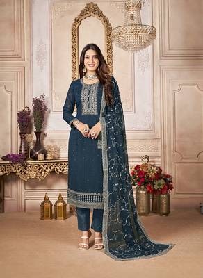 Teal embroidered georgette salwar 1