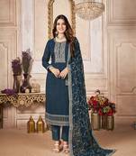 Teal embroidered georgette salwar