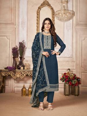 Teal embroidered georgette salwar 2