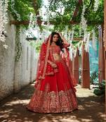 red embroidered gerogette lehengha ethincwear with blouse
