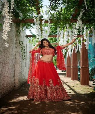 red embroidered gerogette lehengha ethincwear with blouse 4