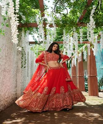 red embroidered gerogette lehengha ethincwear with blouse 5