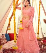 Pink embroidered georgette semi stitched lehenga