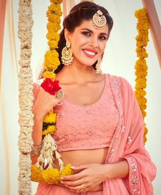 Pink embroidered georgette semi stitched lehenga 2