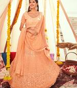Peach embroidered georgette semi stitched lehenga