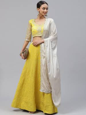 Lime embroidered georgette semi stitched lehenga 1