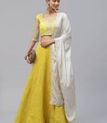 Lime embroidered georgette semi stitched lehenga