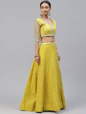 Lime embroidered georgette semi stitched lehenga 2