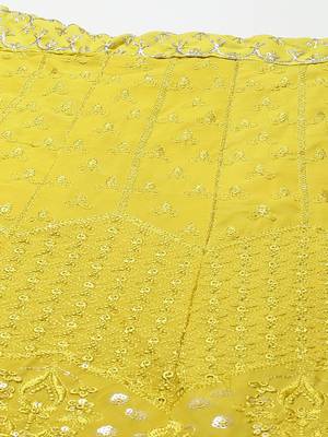 Lime embroidered georgette semi stitched lehenga 3
