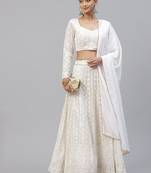 Divine Georgette Thread Embroidered Chikankari White Lehenga Choli 