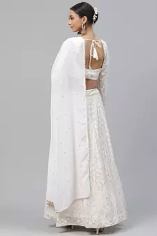 Divine Georgette Thread Embroidered Chikankari White Lehenga Choli 
