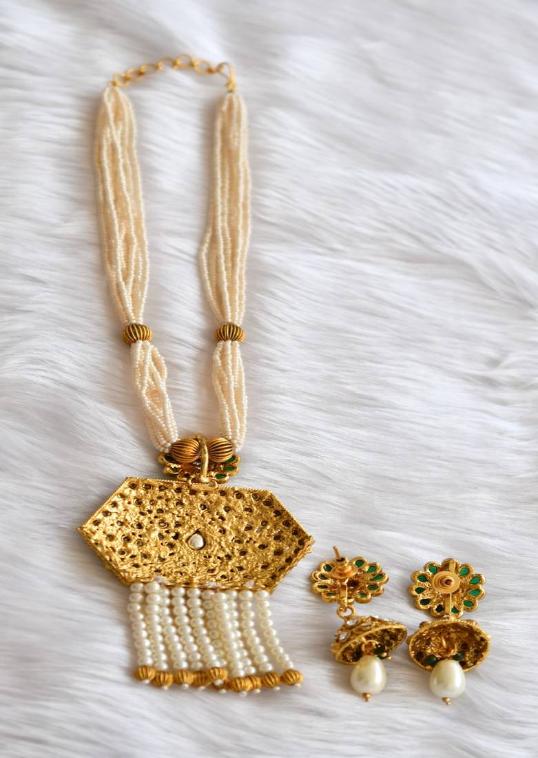 Antique kemp-green designer Pearl necklace set dj-01587