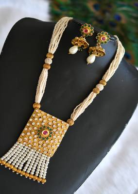 Antique kemp-green pearl necklace set dj-01589 1