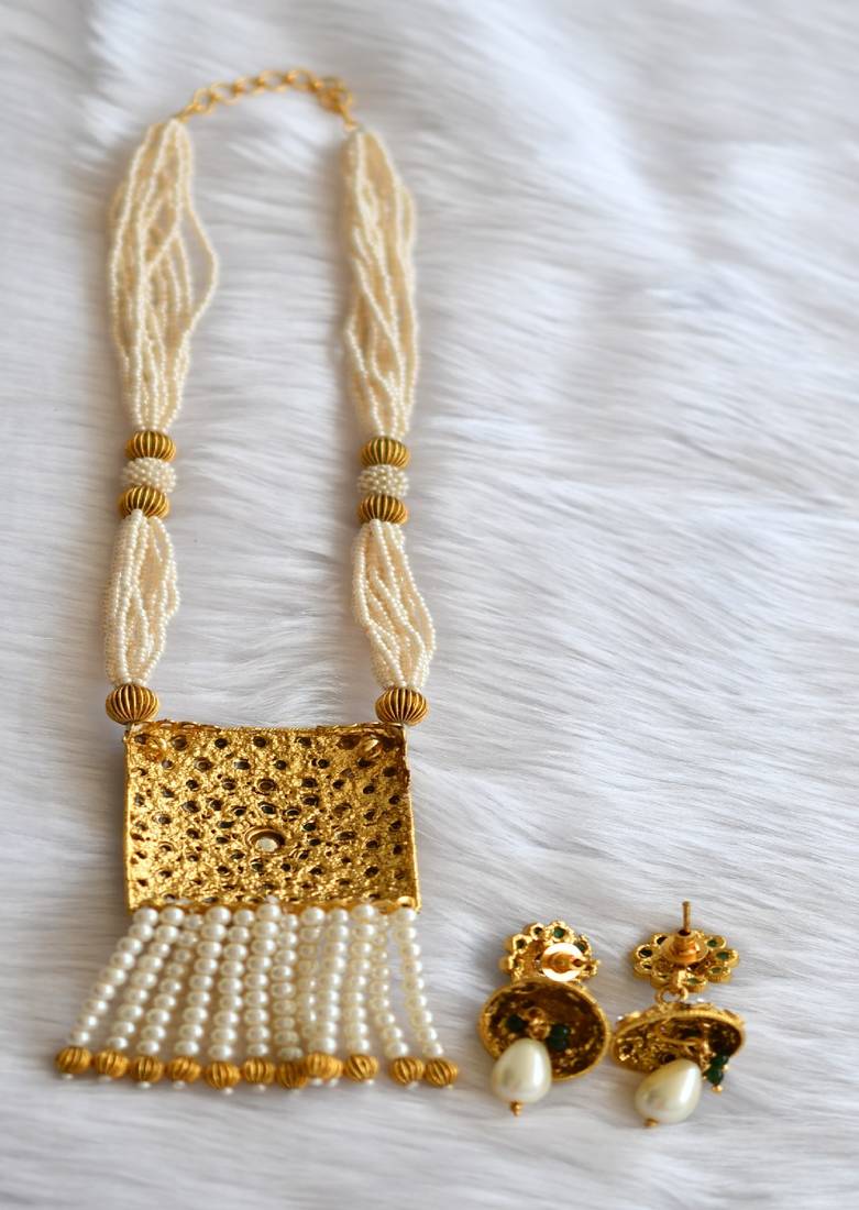 Antique kemp-green pearl necklace set dj-01589