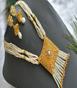 Antique pearl square pendant necklace set dj-01590