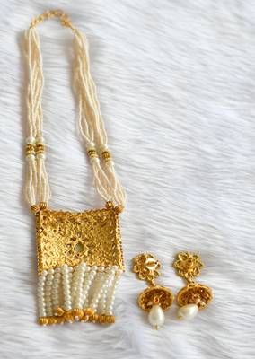 Antique pearl square pendant necklace set dj-01590 3