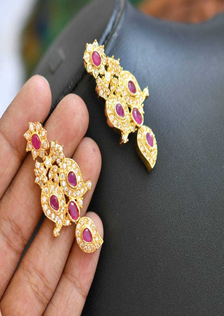 Gold tone ad-ruby mango necklace set dj-01609