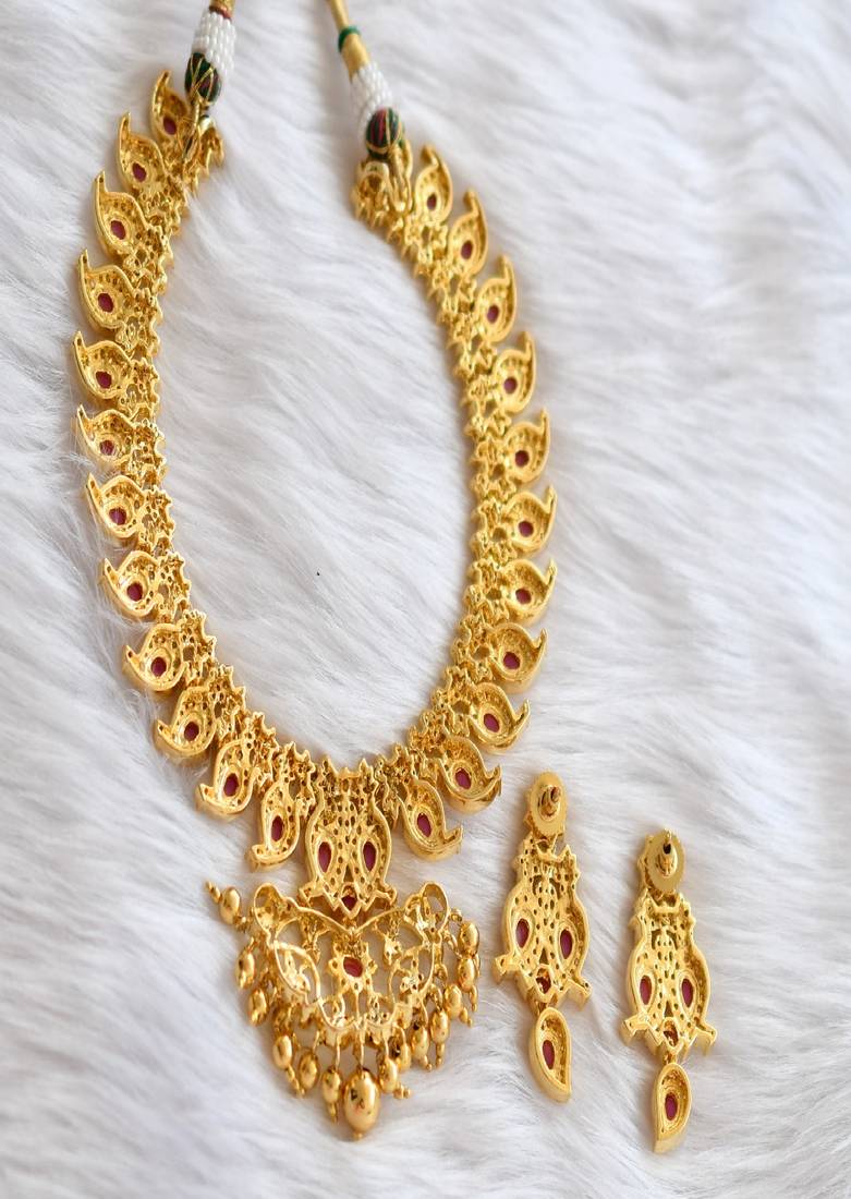 Gold tone ad-ruby mango necklace set dj-01609