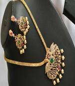 Gold tone cz-emerald peacock pendant necklace set dj-01715