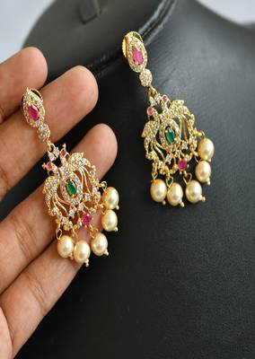 Gold tone cz-emerald peacock pendant necklace set dj-01715 2