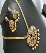 Gold tone cz-blue peacock pendant necklace set dj-01717