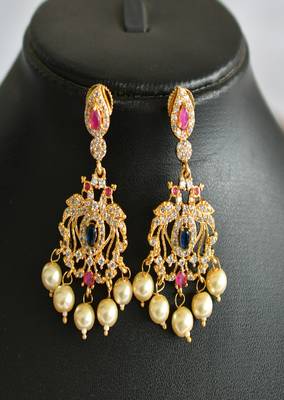 Gold tone cz-blue peacock pendant necklace set dj-01717 2