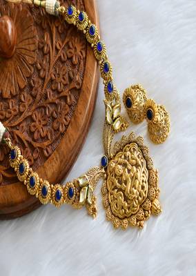 Antique blue Lakshmi kundan necklace set dj-01814 1