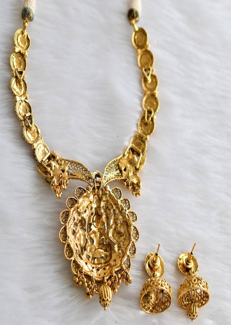 Antique blue Lakshmi kundan necklace set dj-01814