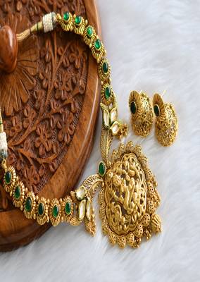 Antique green Lakshmi kundan necklace set dj-01815 1