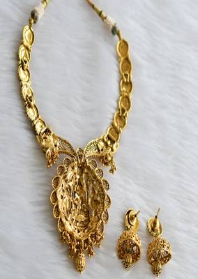 Antique green Lakshmi kundan necklace set dj-01815 3