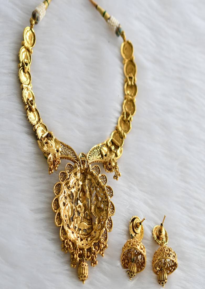 Antique green Lakshmi kundan necklace set dj-01815