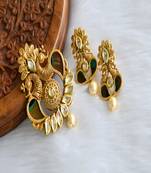 Antique gold tone real peacock feather kundan pendant set dj-01820