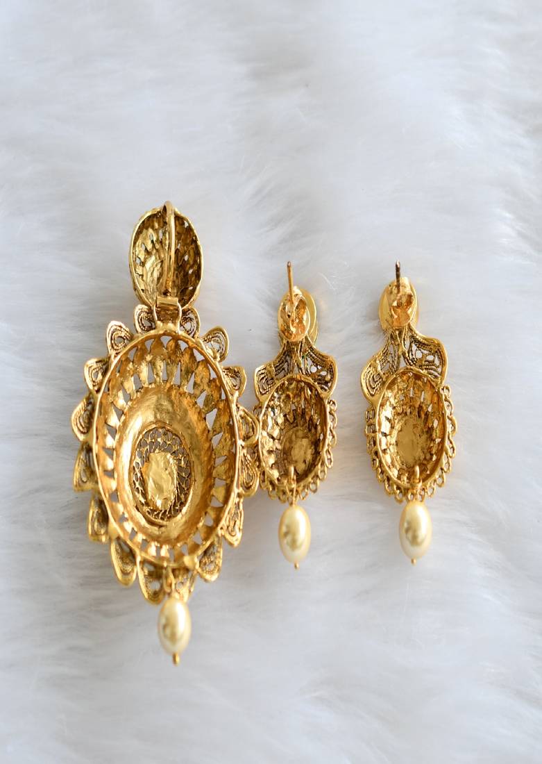 Antique kundan Pearl pendant set dj-01821