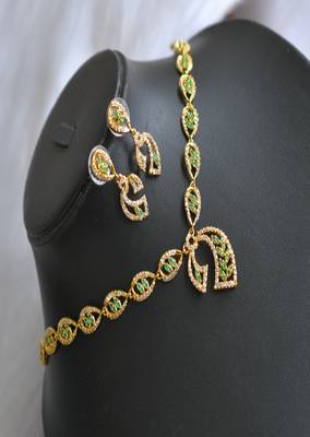 Gold tone green-white necklace set dj-01830 1