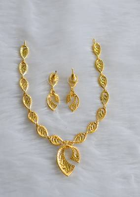 Gold tone green-white necklace set dj-01830 3